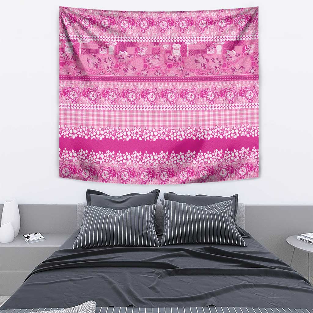 Hawaiian Hibiscus Honu Tapestry Pink Mele Kalikimaka Palaka Spirit - Polynesian Pride