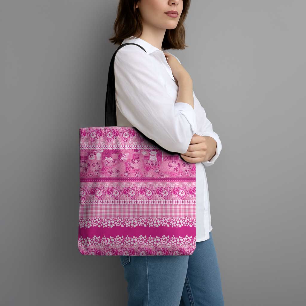 Hawaiian Hibiscus Honu Tote Bag Pink Mele Kalikimaka Palaka Spirit - Polynesian Pride