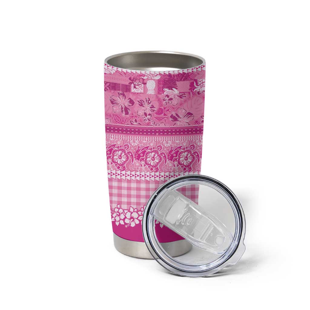 Hawaiian Hibiscus Honu Tumbler Cup Pink Mele Kalikimaka Palaka Spirit - Polynesian Pride