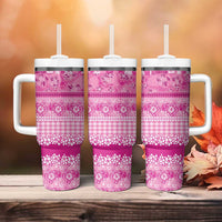 Hawaiian Hibiscus Honu Tumbler With Handle Pink Mele Kalikimaka Palaka Spirit - Polynesian Pride