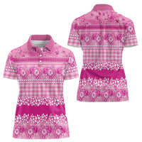 Hawaiian Hibiscus Honu Women Polo Shirt Pink Mele Kalikimaka Palaka Spirit - Polynesian Pride
