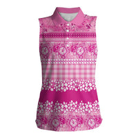 Hawaiian Hibiscus Honu Women Sleeveless Polo Shirt Pink Mele Kalikimaka Palaka Spirit LT9 Female Pink - Polynesian Pride