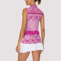 Hawaiian Hibiscus Honu Women Sleeveless Polo Shirt Pink Mele Kalikimaka Palaka Spirit LT9 - Polynesian Pride