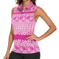 Hawaiian Hibiscus Honu Women Sleeveless Polo Shirt Pink Mele Kalikimaka Palaka Spirit LT9 - Polynesian Pride