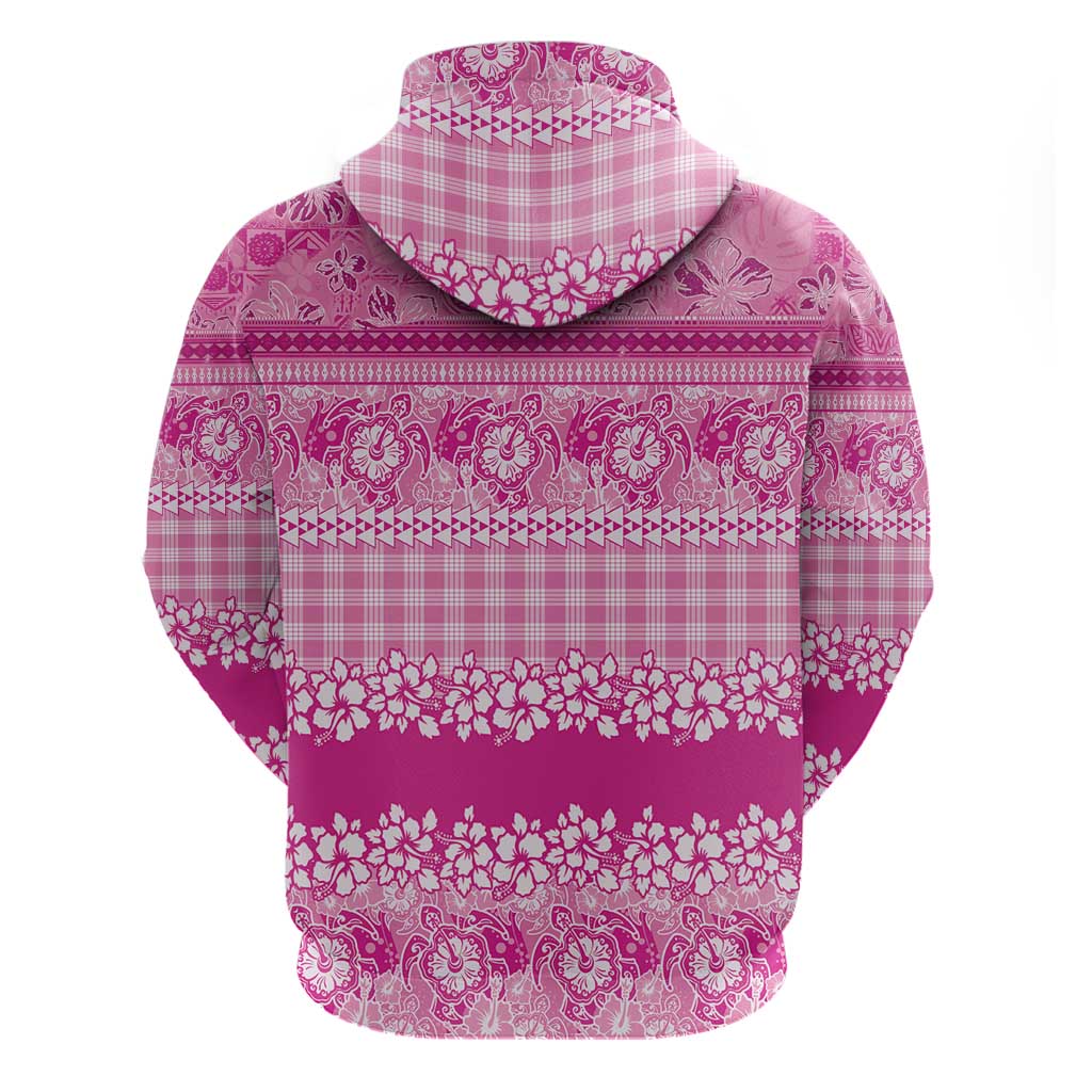 Hawaiian Hibiscus Honu Zip Hoodie Pink Mele Kalikimaka Palaka Spirit - Polynesian Pride