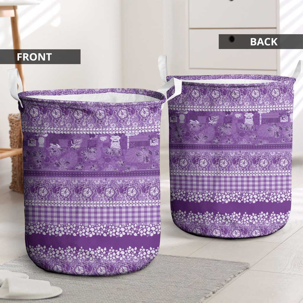 Hawaiian Hibiscus Honu Laundry Basket Purple Mele Kalikimaka Palaka Spirit LT9 - Polynesian Pride
