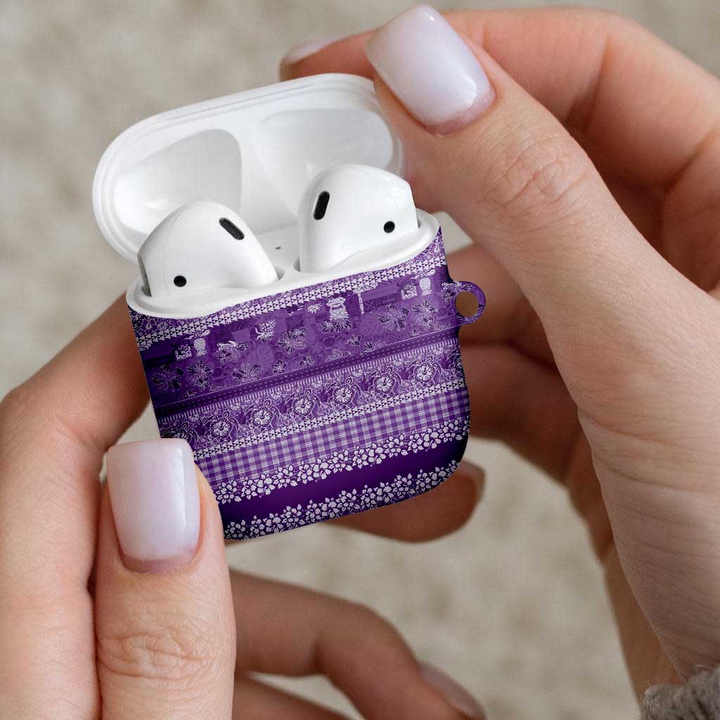 Hawaiian Hibiscus Honu AirPods Case Purple Mele Kalikimaka Palaka Spirit - Polynesian Pride