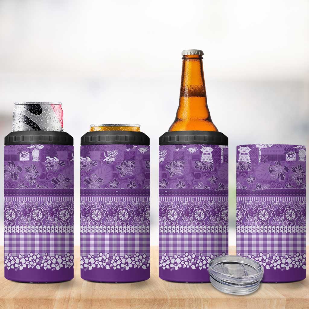 Hawaiian Hibiscus Honu 4 in 1 Can Cooler Tumbler Purple Mele Kalikimaka Palaka Spirit LT9 - Polynesian Pride