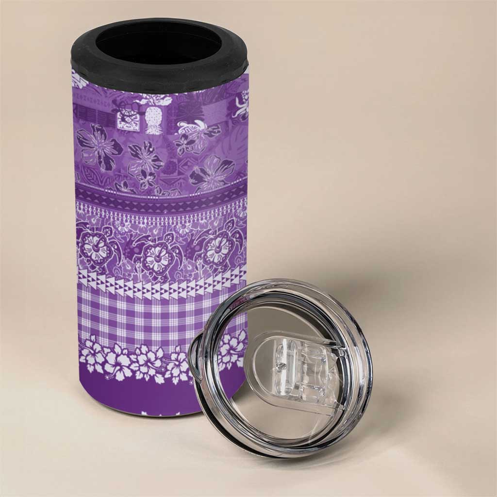 Hawaiian Hibiscus Honu 4 in 1 Can Cooler Tumbler Purple Mele Kalikimaka Palaka Spirit LT9 - Polynesian Pride