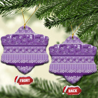 Hawaiian Hibiscus Honu Ceramic Ornament Purple Mele Kalikimaka Palaka Spirit - Polynesian Pride