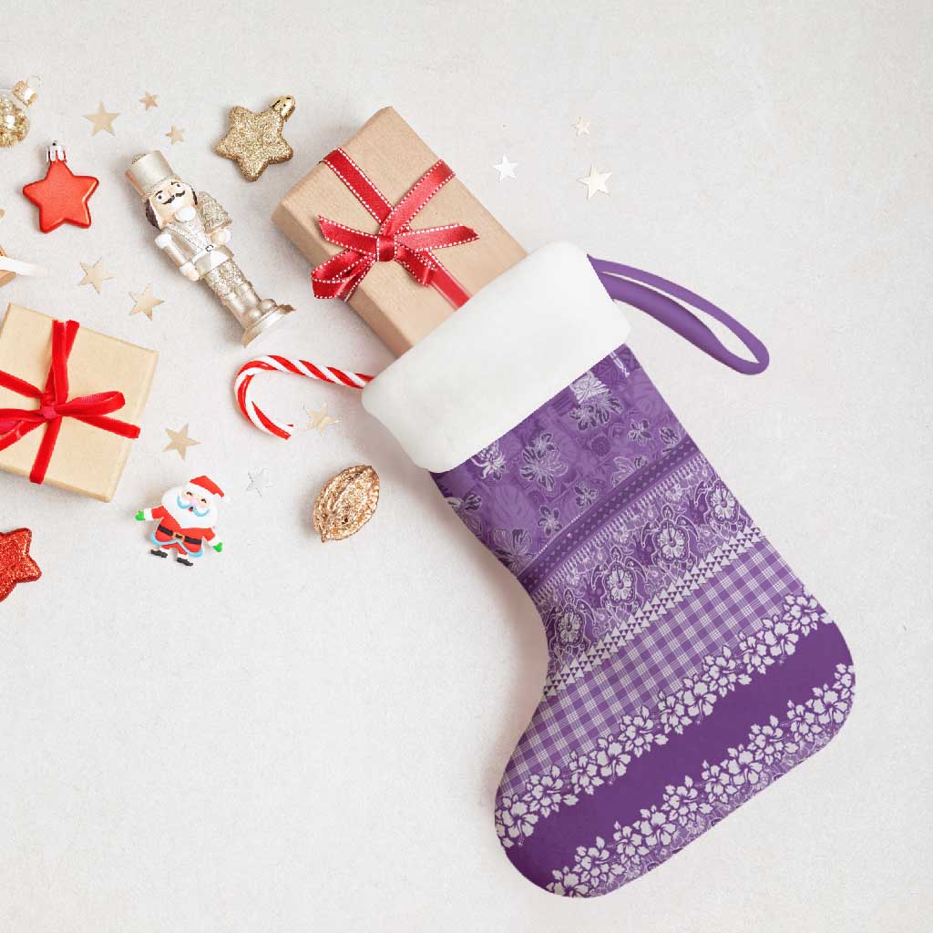Hawaiian Hibiscus Honu Christmas Stocking Purple Mele Kalikimaka Palaka Spirit - Polynesian Pride