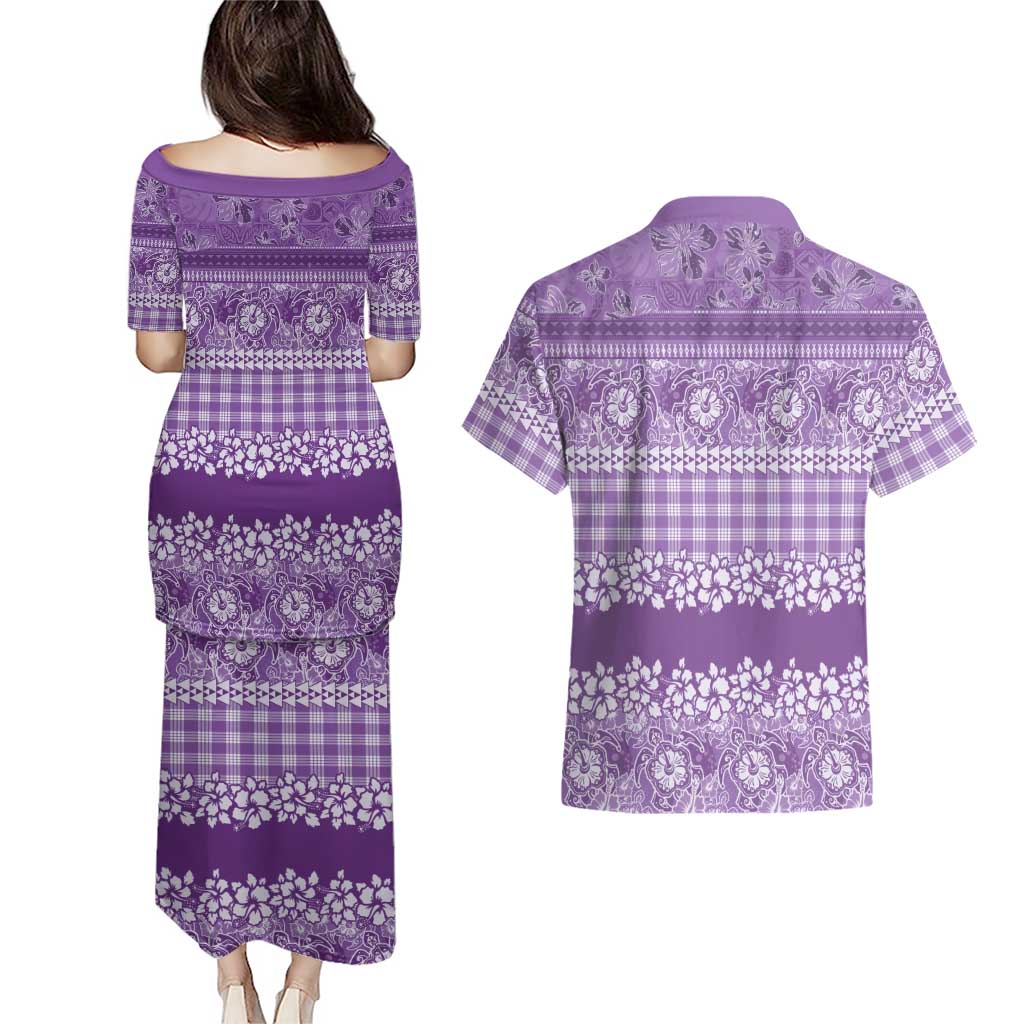 Hawaiian Hibiscus Honu Couples Matching Puletasi and Hawaiian Shirt Purple Mele Kalikimaka Palaka Spirit LT9 - Polynesian Pride