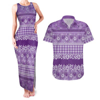 Hawaiian Hibiscus Honu Couples Matching Tank Maxi Dress and Hawaiian Shirt Purple Mele Kalikimaka Palaka Spirit LT9 Purple - Polynesian Pride