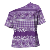 Hawaiian Hibiscus Honu Cross Shoulder Shirt Purple Mele Kalikimaka Palaka Spirit - Polynesian Pride