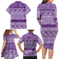 Hawaiian Hibiscus Honu Family Matching Long Sleeve Bodycon Dress and Hawaiian Shirt Purple Mele Kalikimaka Palaka Spirit LT9 - Polynesian Pride