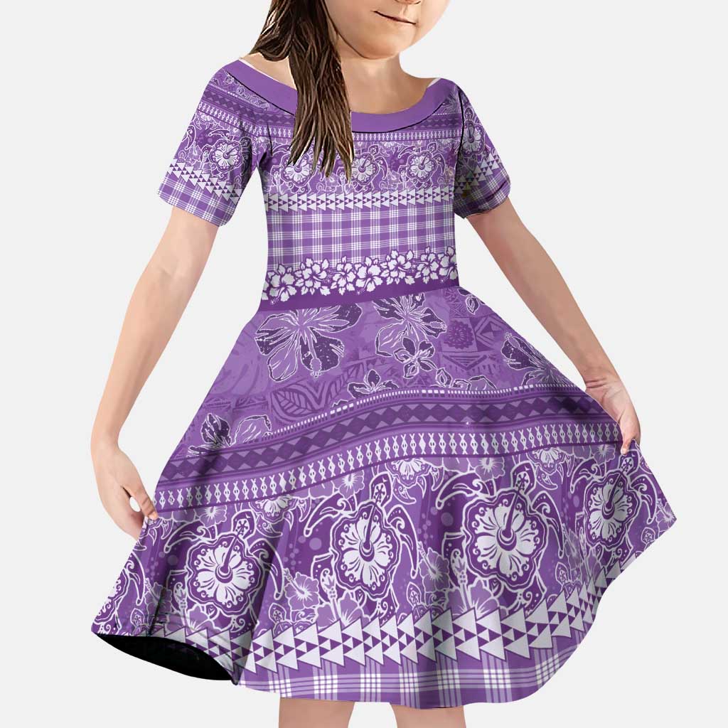 Hawaiian Hibiscus Honu Family Matching Mermaid Dress and Hawaiian Shirt Purple Mele Kalikimaka Palaka Spirit LT9 Daughter's Dress Purple - Polynesian Pride