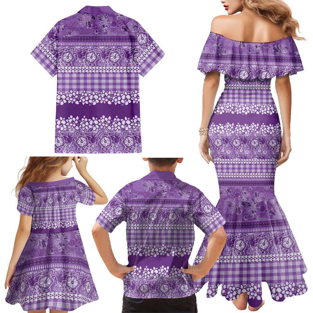 Hawaiian Hibiscus Honu Family Matching Mermaid Dress and Hawaiian Shirt Purple Mele Kalikimaka Palaka Spirit LT9 - Polynesian Pride