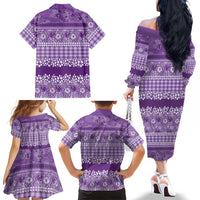 Hawaiian Hibiscus Honu Family Matching Off The Shoulder Long Sleeve Dress and Hawaiian Shirt Purple Mele Kalikimaka Palaka Spirit LT9 - Polynesian Pride