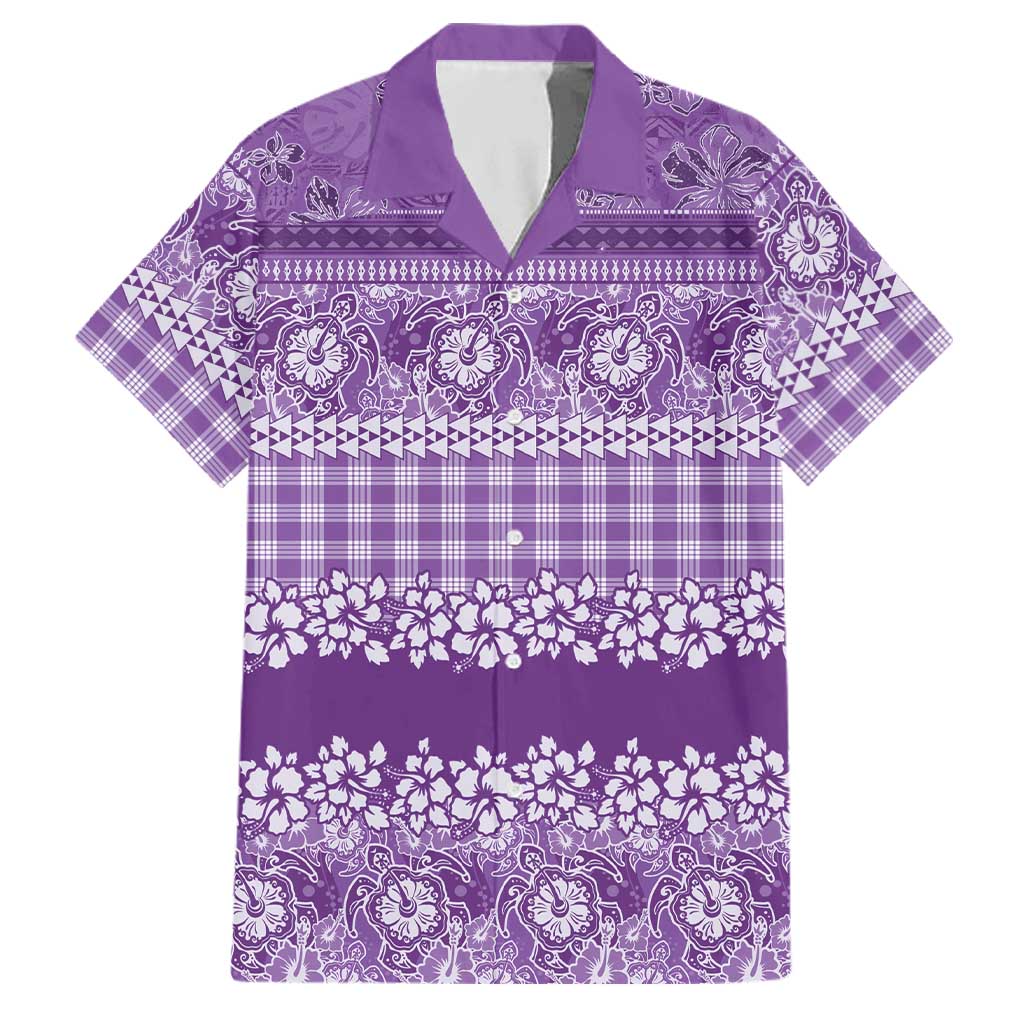 Hawaiian Hibiscus Honu Family Matching Off The Shoulder Long Sleeve Dress and Hawaiian Shirt Purple Mele Kalikimaka Palaka Spirit LT9 Dad's Shirt - Short Sleeve Purple - Polynesian Pride