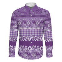 Hawaiian Hibiscus Honu Family Matching Off The Shoulder Long Sleeve Dress and Hawaiian Shirt Purple Mele Kalikimaka Palaka Spirit LT9 Dad's Shirt - Long Sleeve Purple - Polynesian Pride