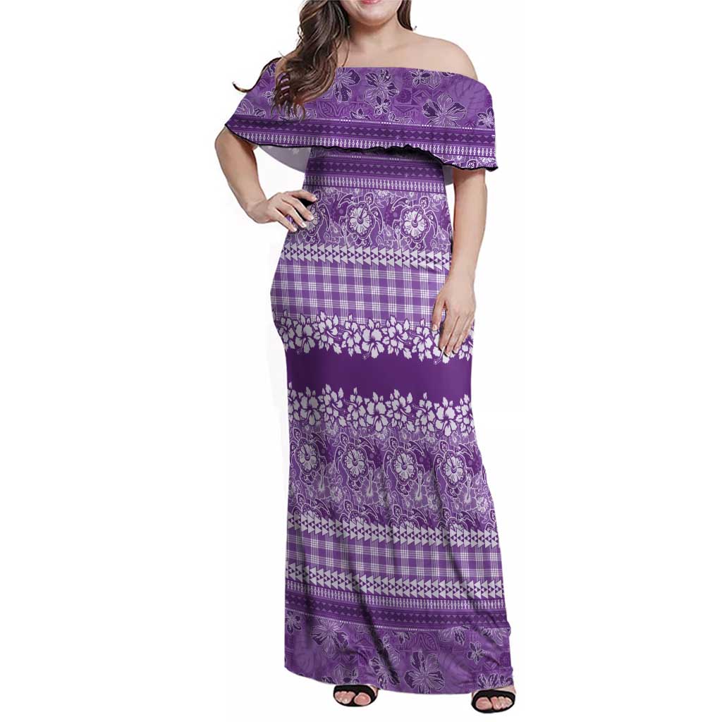 Hawaiian Hibiscus Honu Family Matching Off Shoulder Maxi Dress and Hawaiian Shirt Purple Mele Kalikimaka Palaka Spirit LT9 Purple - Polynesian Pride