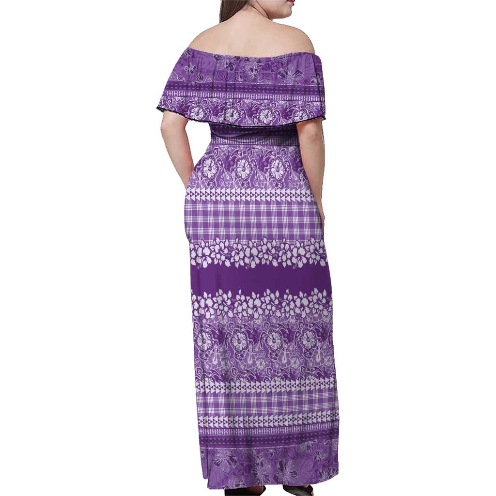 Hawaiian Hibiscus Honu Family Matching Off Shoulder Maxi Dress and Hawaiian Shirt Purple Mele Kalikimaka Palaka Spirit LT9 - Polynesian Pride