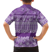 Hawaiian Hibiscus Honu Family Matching Off Shoulder Short Dress and Hawaiian Shirt Purple Mele Kalikimaka Palaka Spirit LT9 - Polynesian Pride