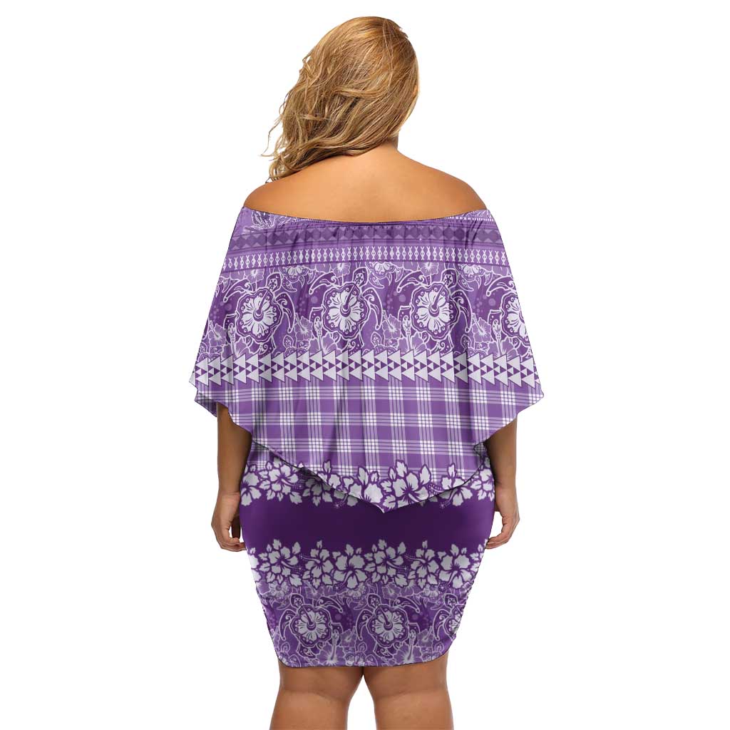 Hawaiian Hibiscus Honu Family Matching Off Shoulder Short Dress and Hawaiian Shirt Purple Mele Kalikimaka Palaka Spirit LT9 - Polynesian Pride