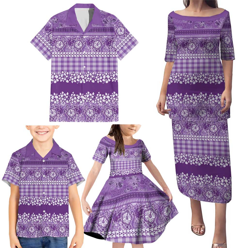 Hawaiian Hibiscus Honu Family Matching Puletasi and Hawaiian Shirt Purple Mele Kalikimaka Palaka Spirit LT9 - Polynesian Pride