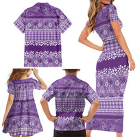 Hawaiian Hibiscus Honu Family Matching Short Sleeve Bodycon Dress and Hawaiian Shirt Purple Mele Kalikimaka Palaka Spirit LT9 - Polynesian Pride