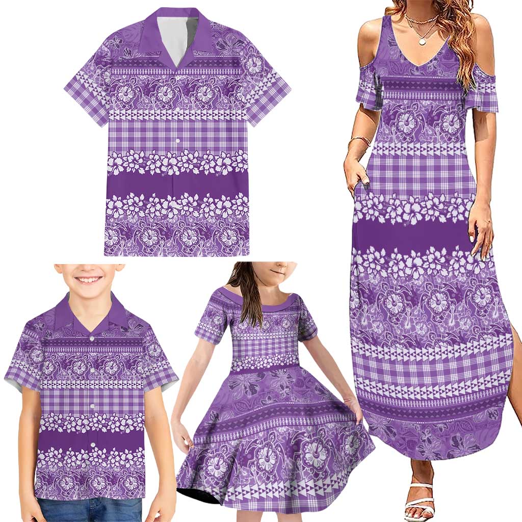 Hawaiian Hibiscus Honu Family Matching Summer Maxi Dress and Hawaiian Shirt Purple Mele Kalikimaka Palaka Spirit - Polynesian Pride
