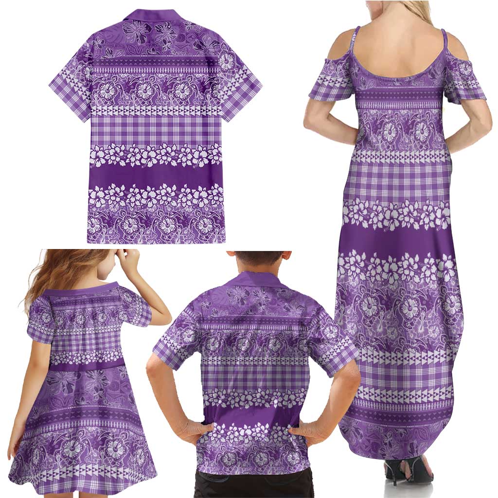 Hawaiian Hibiscus Honu Family Matching Summer Maxi Dress and Hawaiian Shirt Purple Mele Kalikimaka Palaka Spirit LT9 - Polynesian Pride