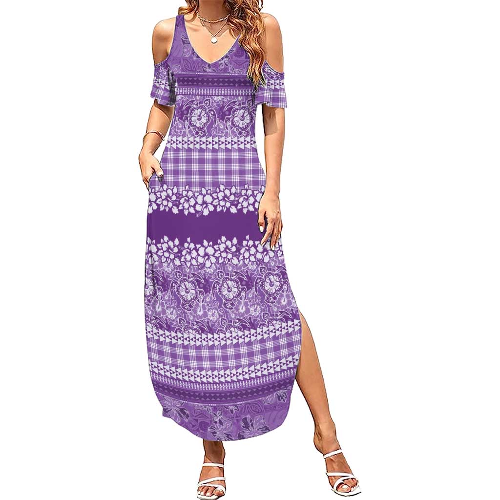 Hawaiian Hibiscus Honu Family Matching Summer Maxi Dress and Hawaiian Shirt Purple Mele Kalikimaka Palaka Spirit LT9 Purple - Polynesian Pride