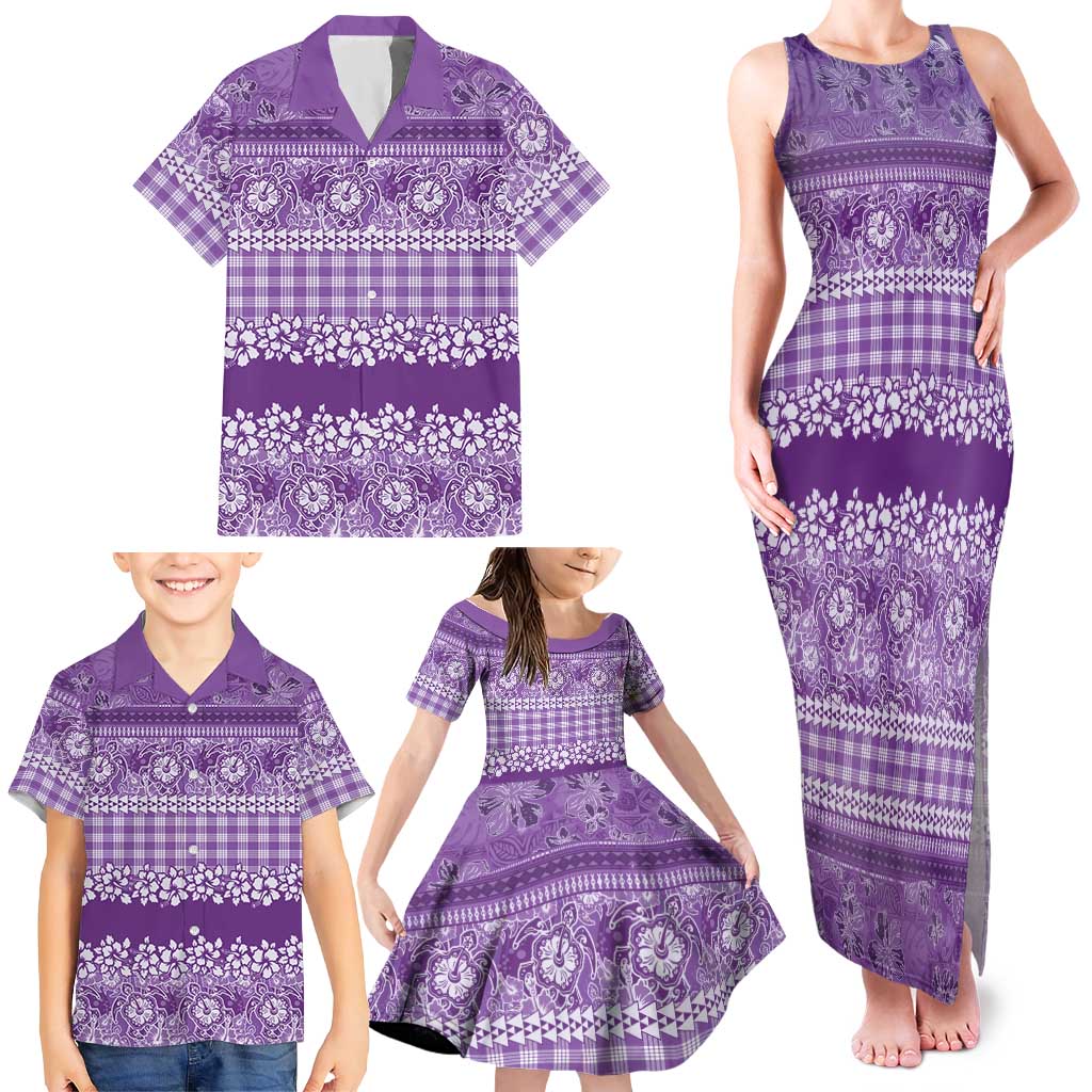 Hawaiian Hibiscus Honu Family Matching Tank Maxi Dress and Hawaiian Shirt Purple Mele Kalikimaka Palaka Spirit LT9 - Polynesian Pride