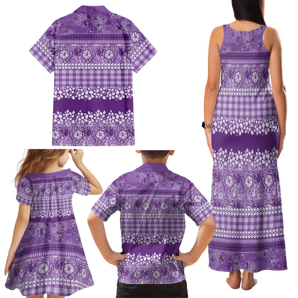 Hawaiian Hibiscus Honu Family Matching Tank Maxi Dress and Hawaiian Shirt Purple Mele Kalikimaka Palaka Spirit LT9 - Polynesian Pride