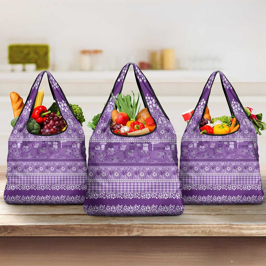 Hawaiian Hibiscus Honu Grocery Bag Purple Mele Kalikimaka Palaka Spirit - Polynesian Pride