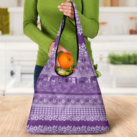 Hawaiian Hibiscus Honu Grocery Bag Purple Mele Kalikimaka Palaka Spirit - Polynesian Pride