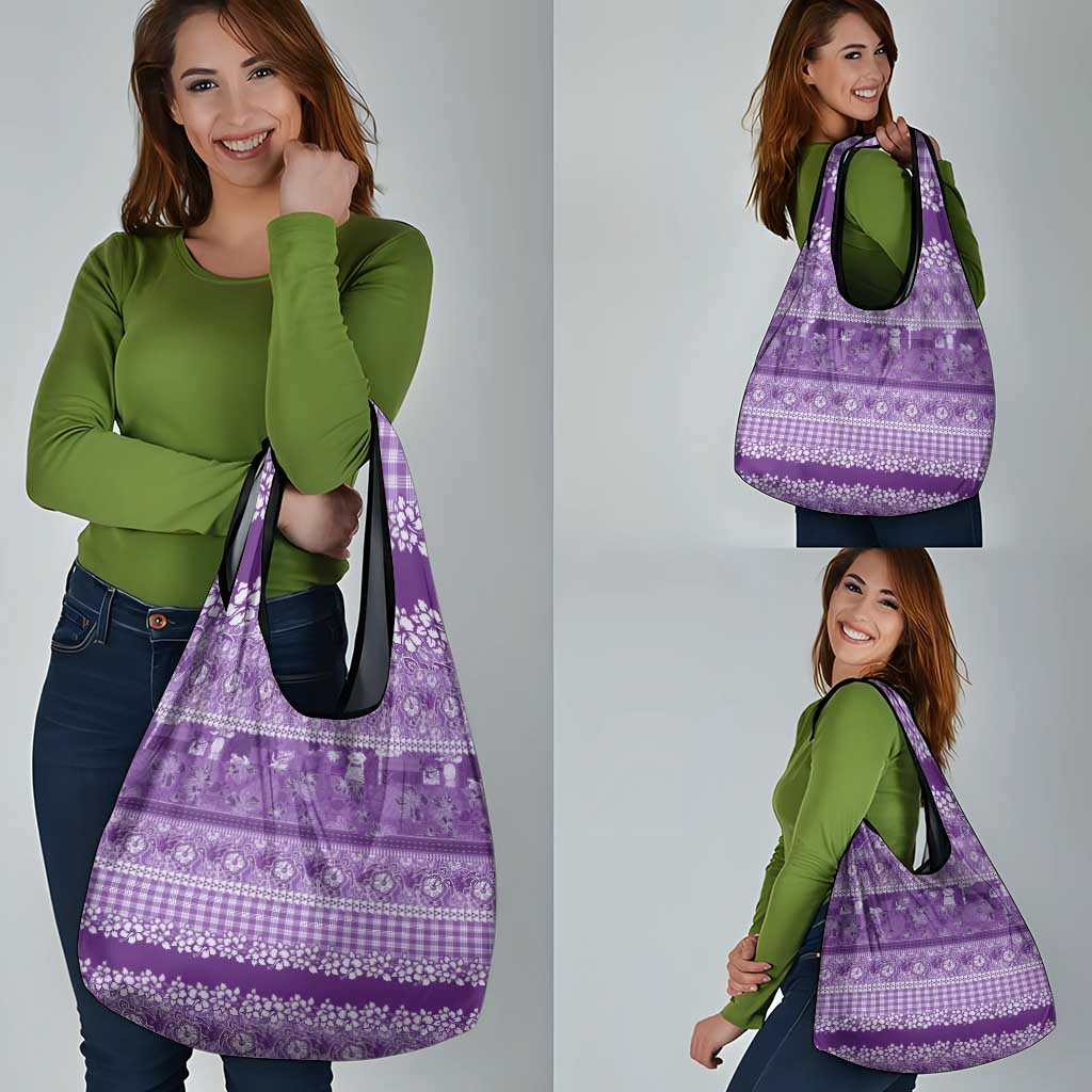 Hawaiian Hibiscus Honu Grocery Bag Purple Mele Kalikimaka Palaka Spirit - Polynesian Pride