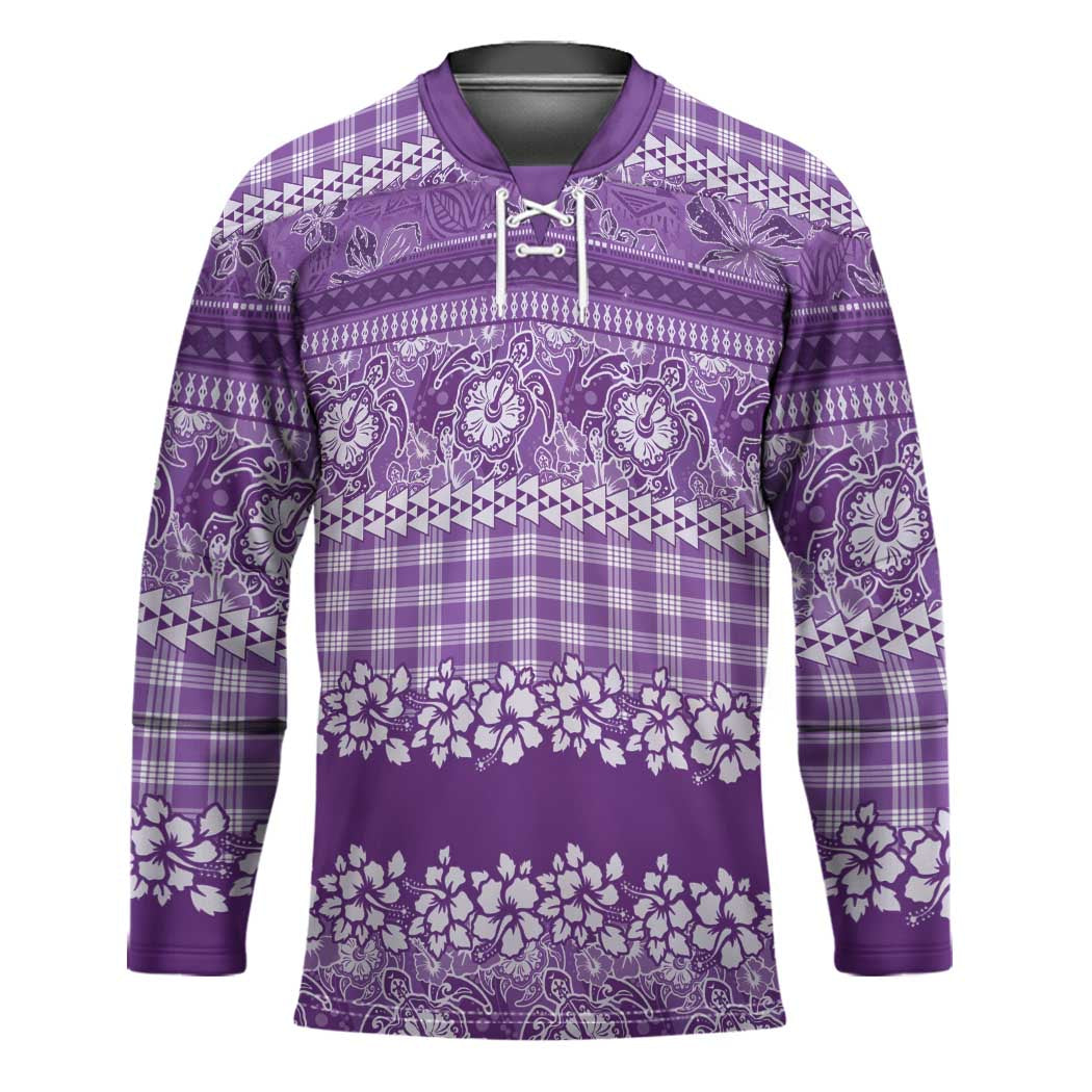 Hawaiian Hibiscus Honu Hockey Jersey Purple Mele Kalikimaka Palaka Spirit - Polynesian Pride