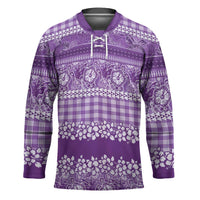 Hawaiian Hibiscus Honu Hockey Jersey Purple Mele Kalikimaka Palaka Spirit - Polynesian Pride