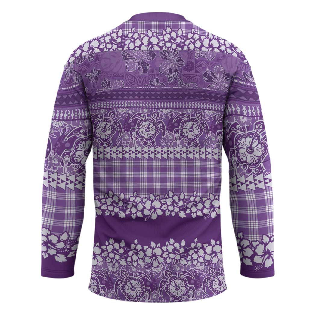 Hawaiian Hibiscus Honu Hockey Jersey Purple Mele Kalikimaka Palaka Spirit - Polynesian Pride