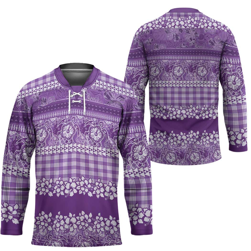 Hawaiian Hibiscus Honu Hockey Jersey Purple Mele Kalikimaka Palaka Spirit - Polynesian Pride