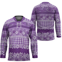 Hawaiian Hibiscus Honu Hockey Jersey Purple Mele Kalikimaka Palaka Spirit - Polynesian Pride