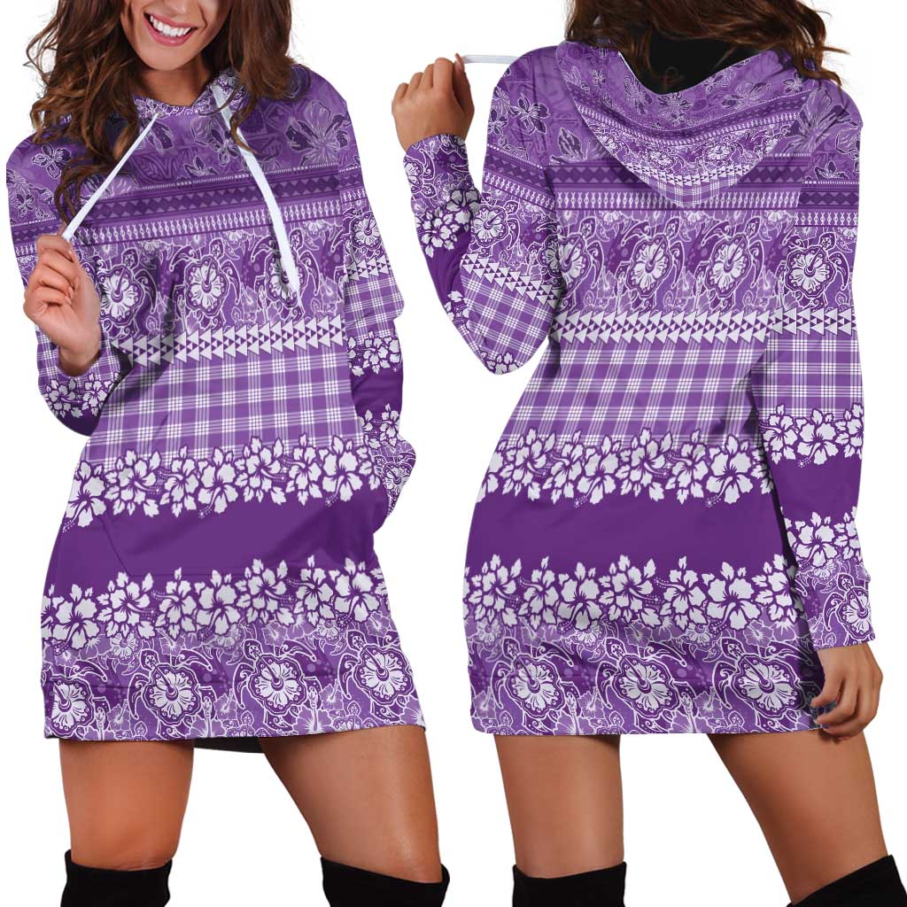 Hawaiian Hibiscus Honu Hoodie Dress Purple Mele Kalikimaka Palaka Spirit LT9 - Polynesian Pride