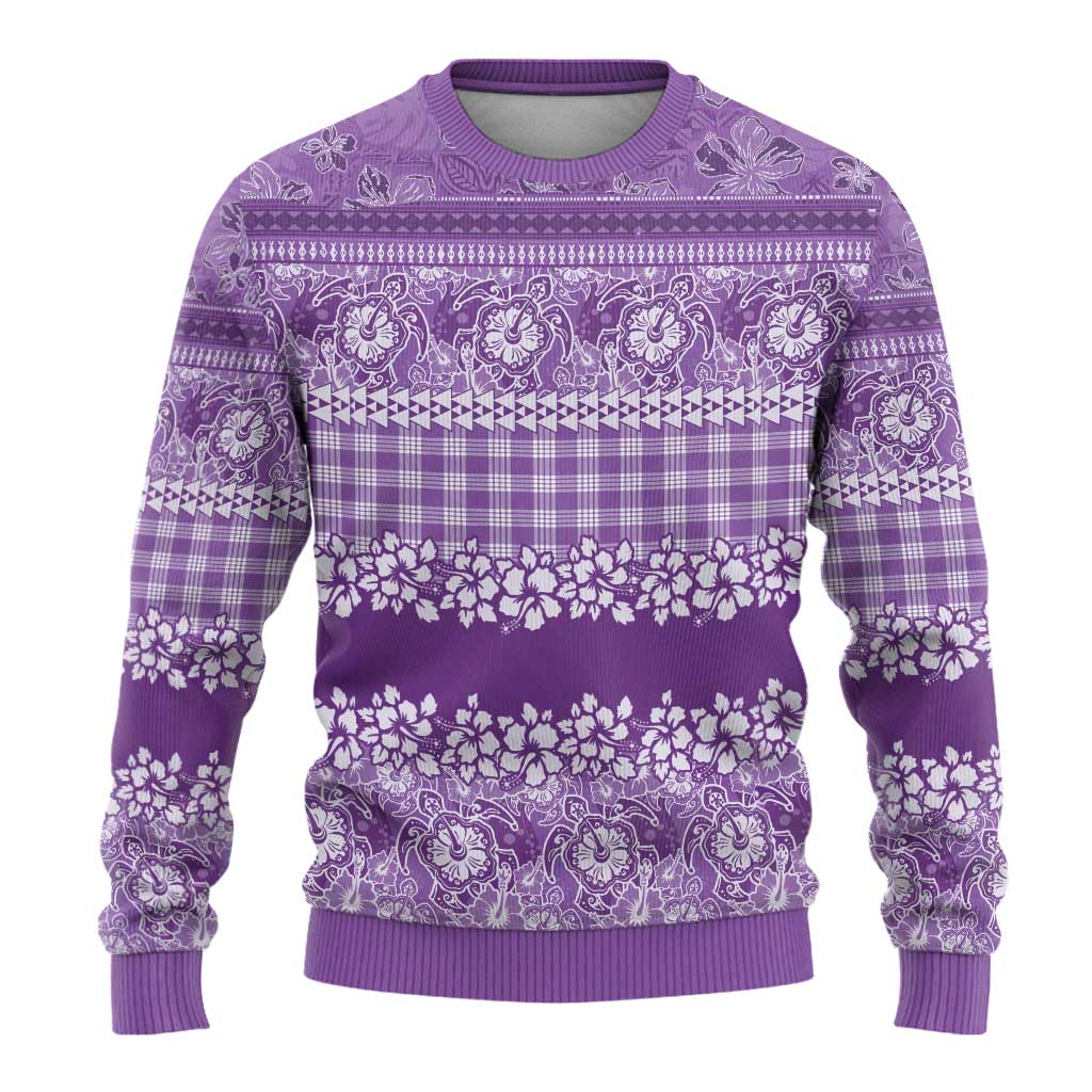 Hawaiian Hibiscus Honu Ugly Christmas Sweater Purple Mele Kalikimaka Palaka Spirit - Polynesian Pride