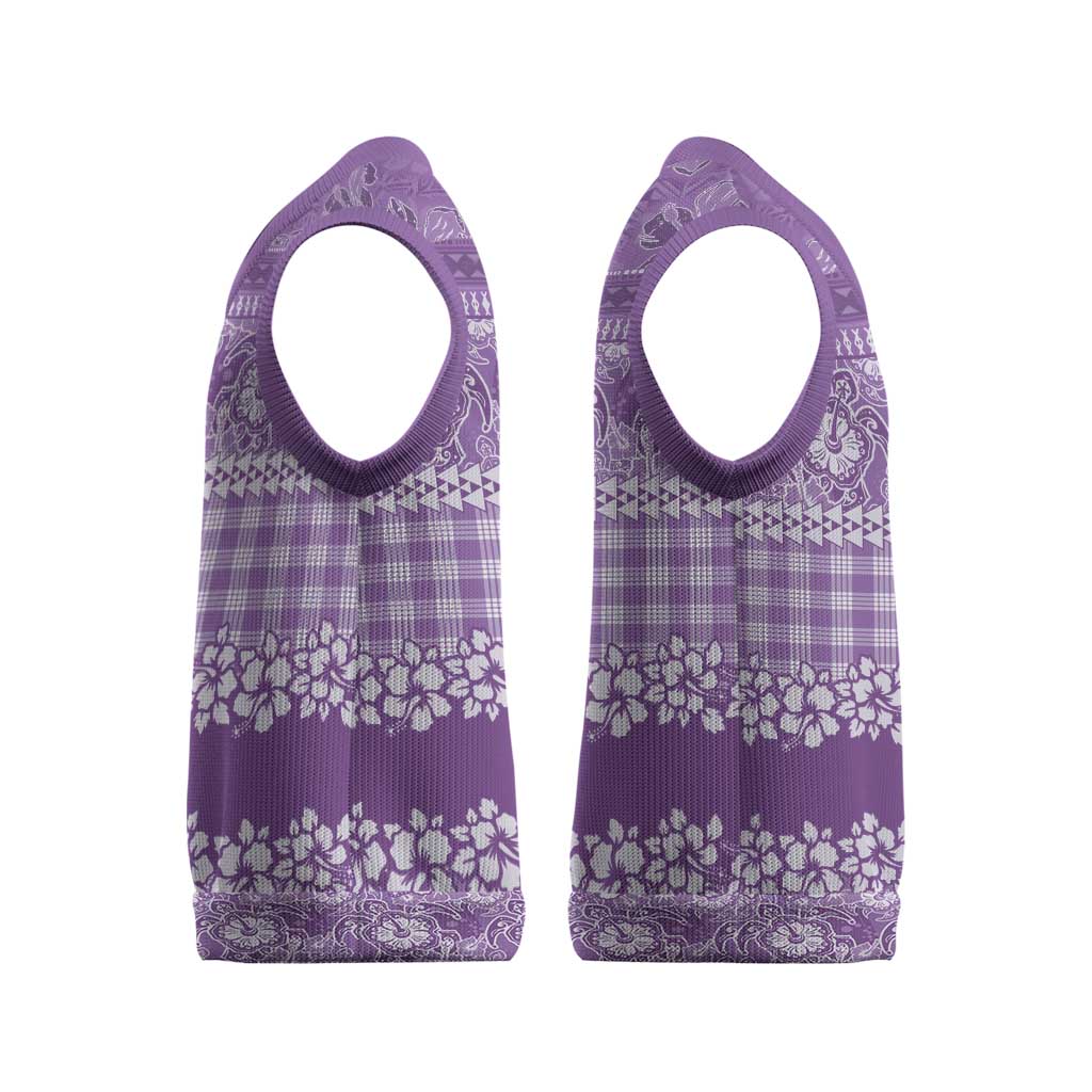Hawaiian Hibiscus Honu Christmas Knitted V-Neck Vest Purple Mele Kalikimaka Palaka Spirit - Polynesian Pride