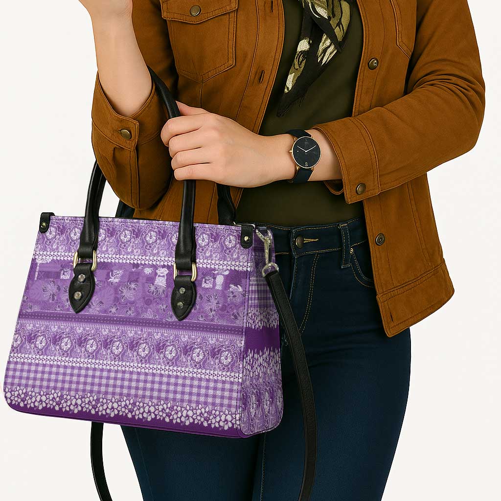 Hawaiian Hibiscus Honu Leather Bag Purple Mele Kalikimaka Palaka Spirit - Polynesian Pride