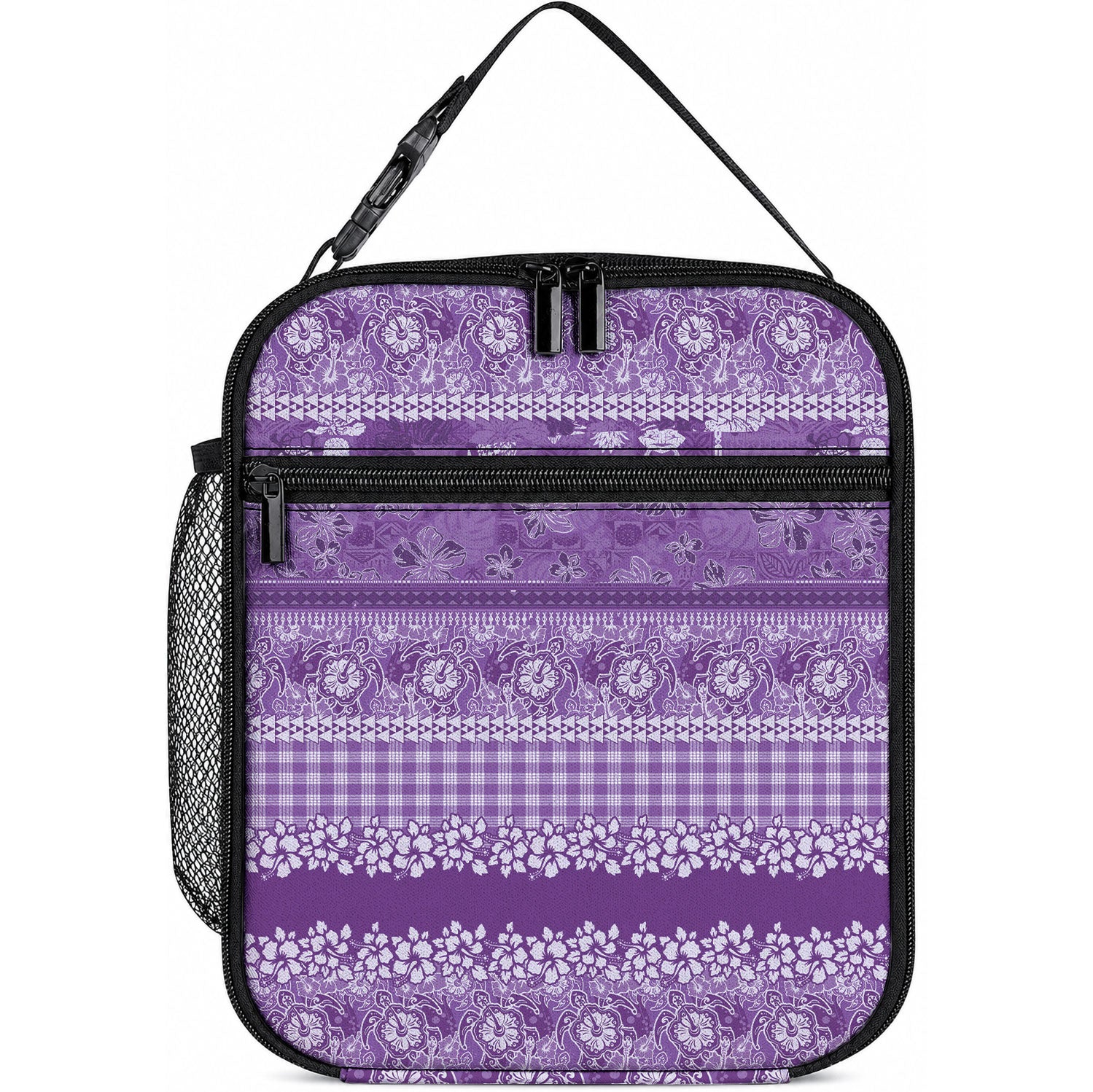 Hawaiian Hibiscus Honu Lunch Bag Purple Mele Kalikimaka Palaka Spirit LT9 10.2 × 8.3 × 4.3 inch Purple - Polynesian Pride