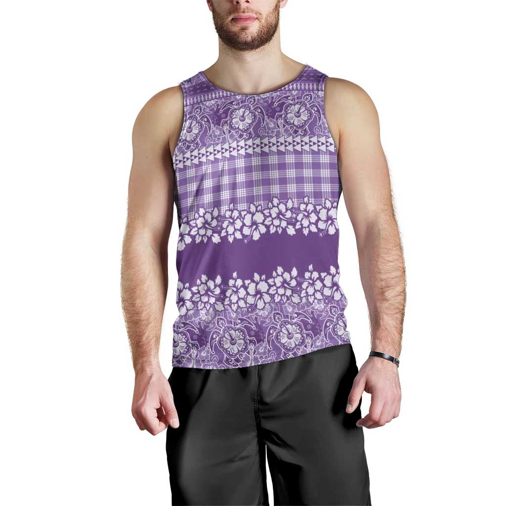 Hawaiian Hibiscus Honu Men Tank Top Purple Mele Kalikimaka Palaka Spirit - Polynesian Pride