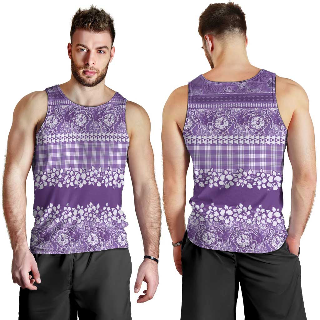 Hawaiian Hibiscus Honu Men Tank Top Purple Mele Kalikimaka Palaka Spirit - Polynesian Pride